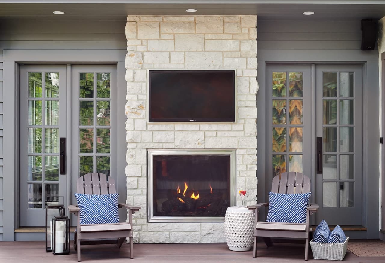 Fireplace exterior in a whole-home renovation and addition in Westfield, NJ
