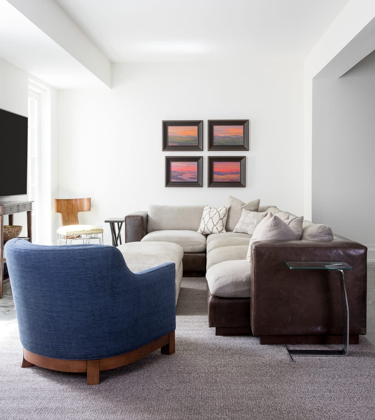 Basement sitting room in a custom new construction home in Westfield, NJ