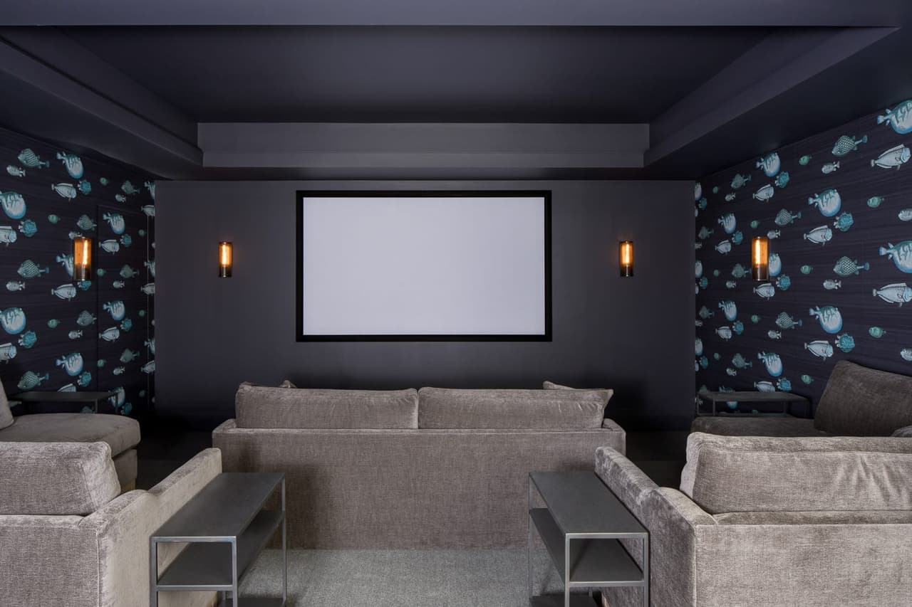 Movie theater in a custom new construction home in Westfield, NJ