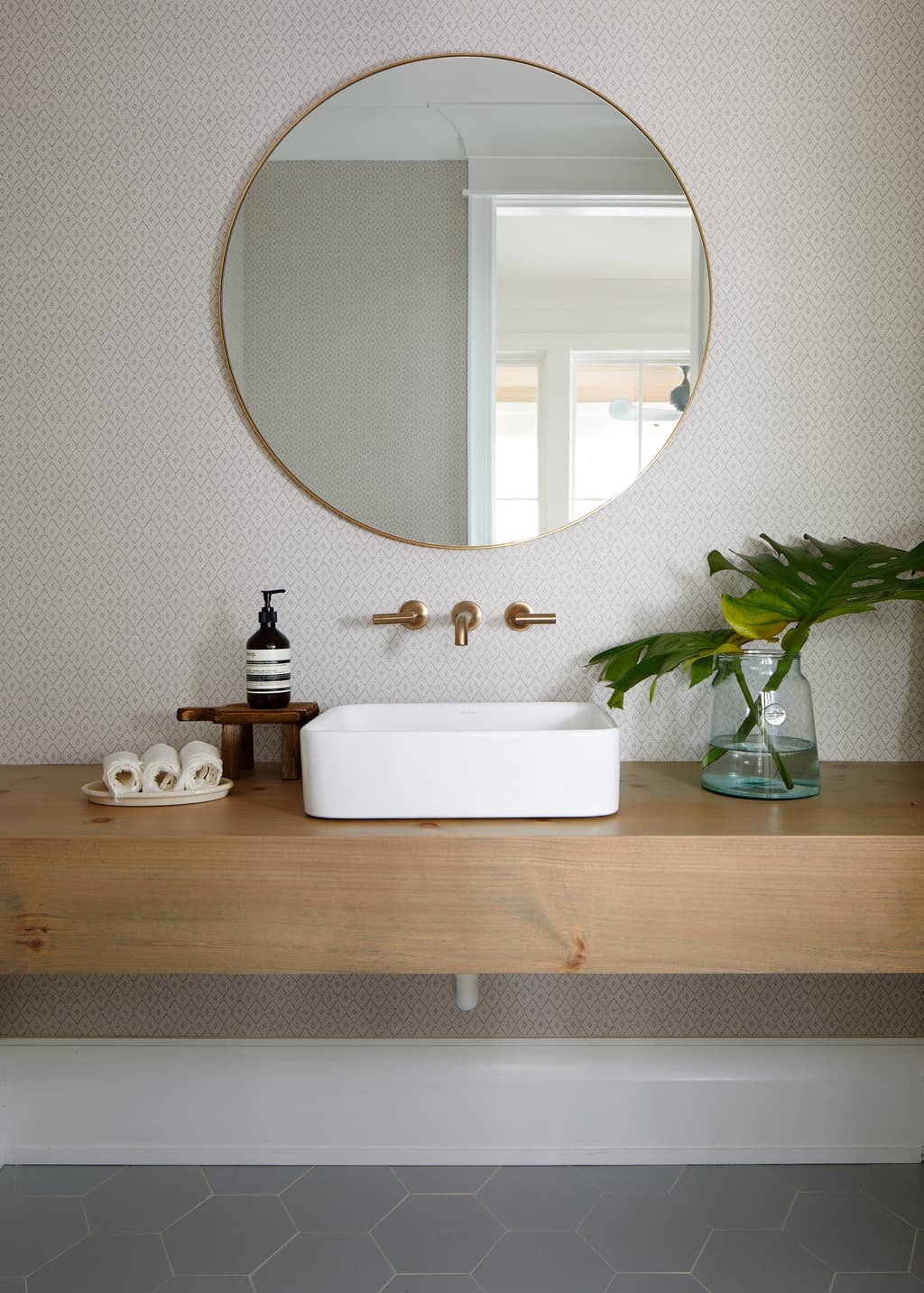 Floating Vanity in Powder Room of Custom New Construction Home in Westfield, NJ
