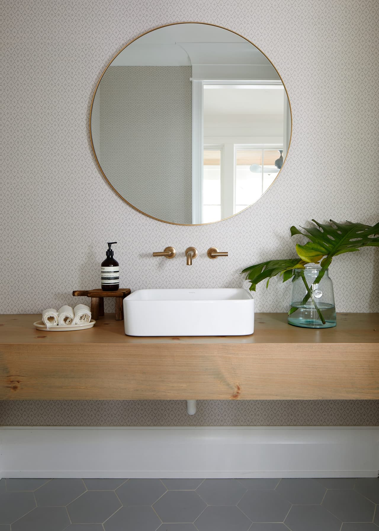 Floating Vanity in Powder Room of Custom New Construction Home in Westfield, NJ