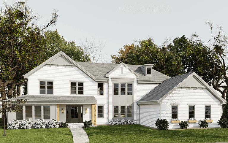 Designbuild front exterior home rendering modern farmhouse in Westfield NJ