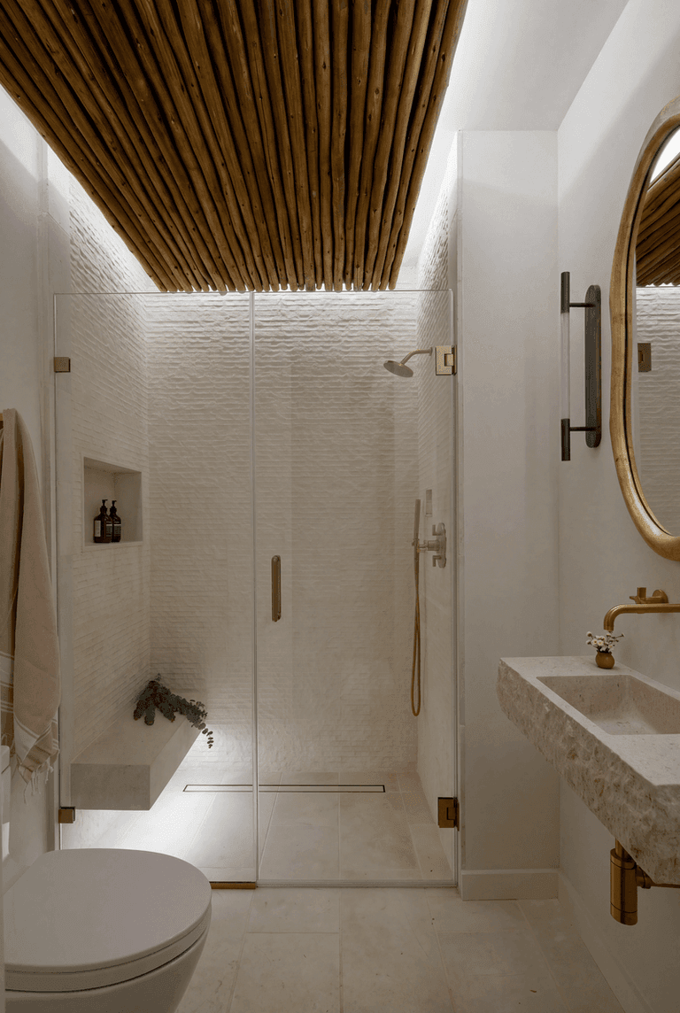 Luxury pool house bathroom in a indoor and outdoor living project in Westfield, NJ