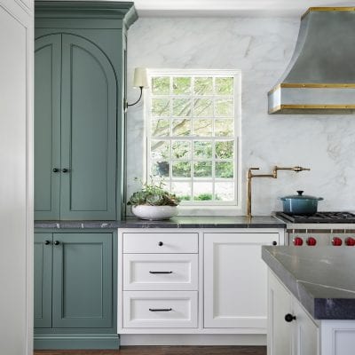 luxury kitchen in westfield nj with metal hood, marble and custom cabinets